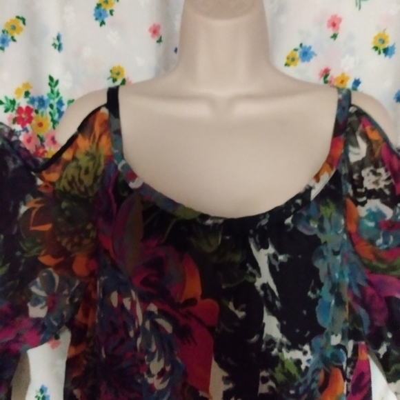 Dots Ladies Dress, sz 1x, Black Floral print multi colors, NWT - Picture 5 of 11